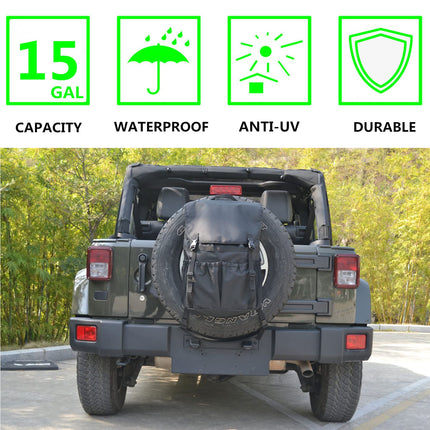 iFJF Spare Tire Trash Bag Outdoors Storage Bag for Wrangler UTV SUV RV Off-Road Recovery Gear Adjustable Universal Camping Organizer (Tire Backpack)