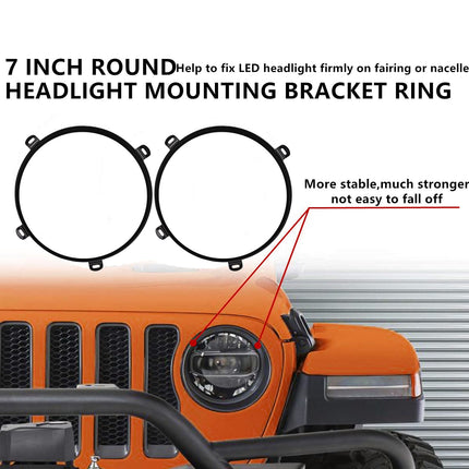 iFJF 7 inch Round Headlight Mount Bracket Ring Replacement for Wrangler JK JKU 2007-2018