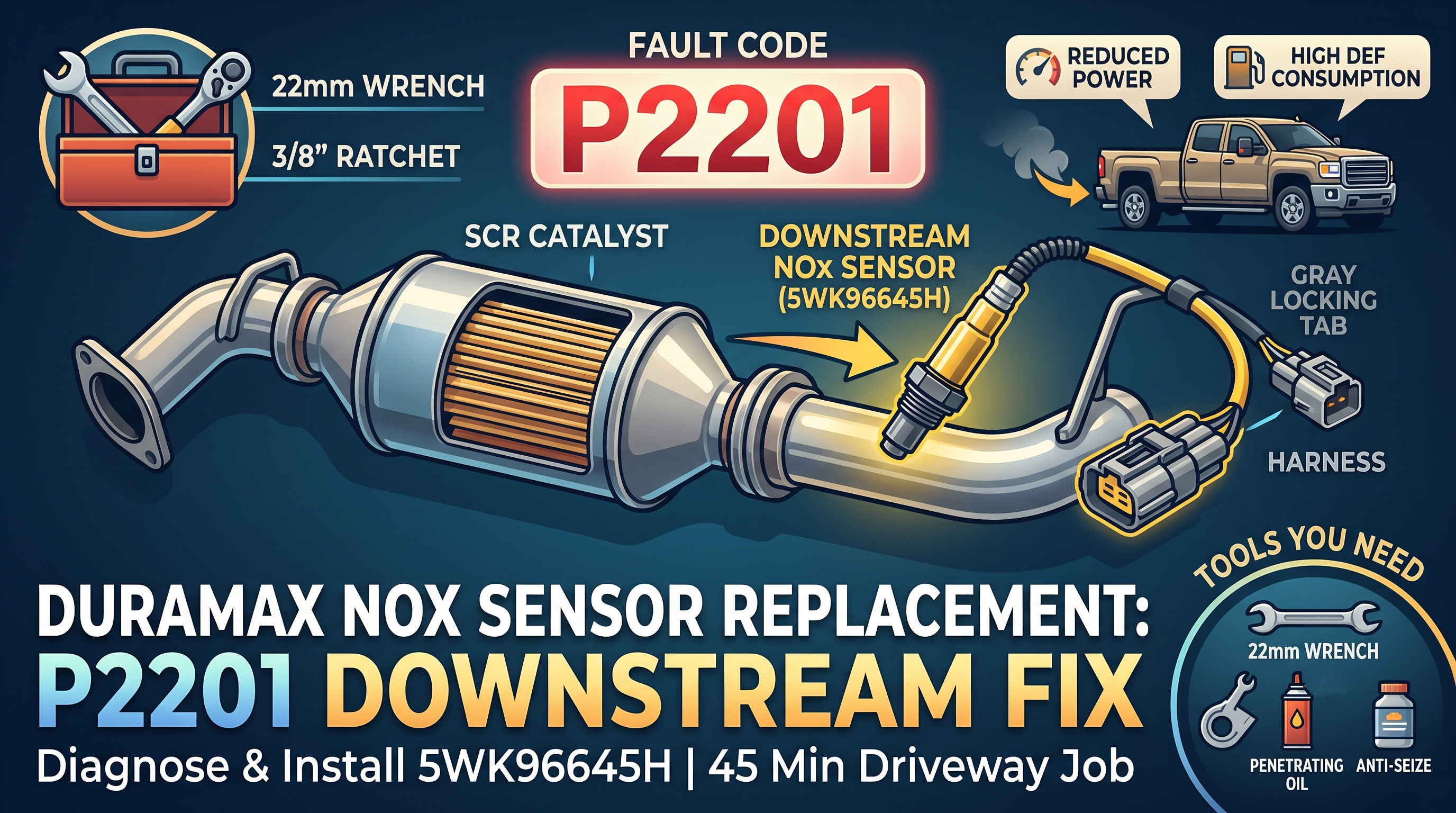 Duramax NOx Sensor Replacement: 5WK96645H Downstream Sensor Fix — Fault Codes, Diagnosis & Install