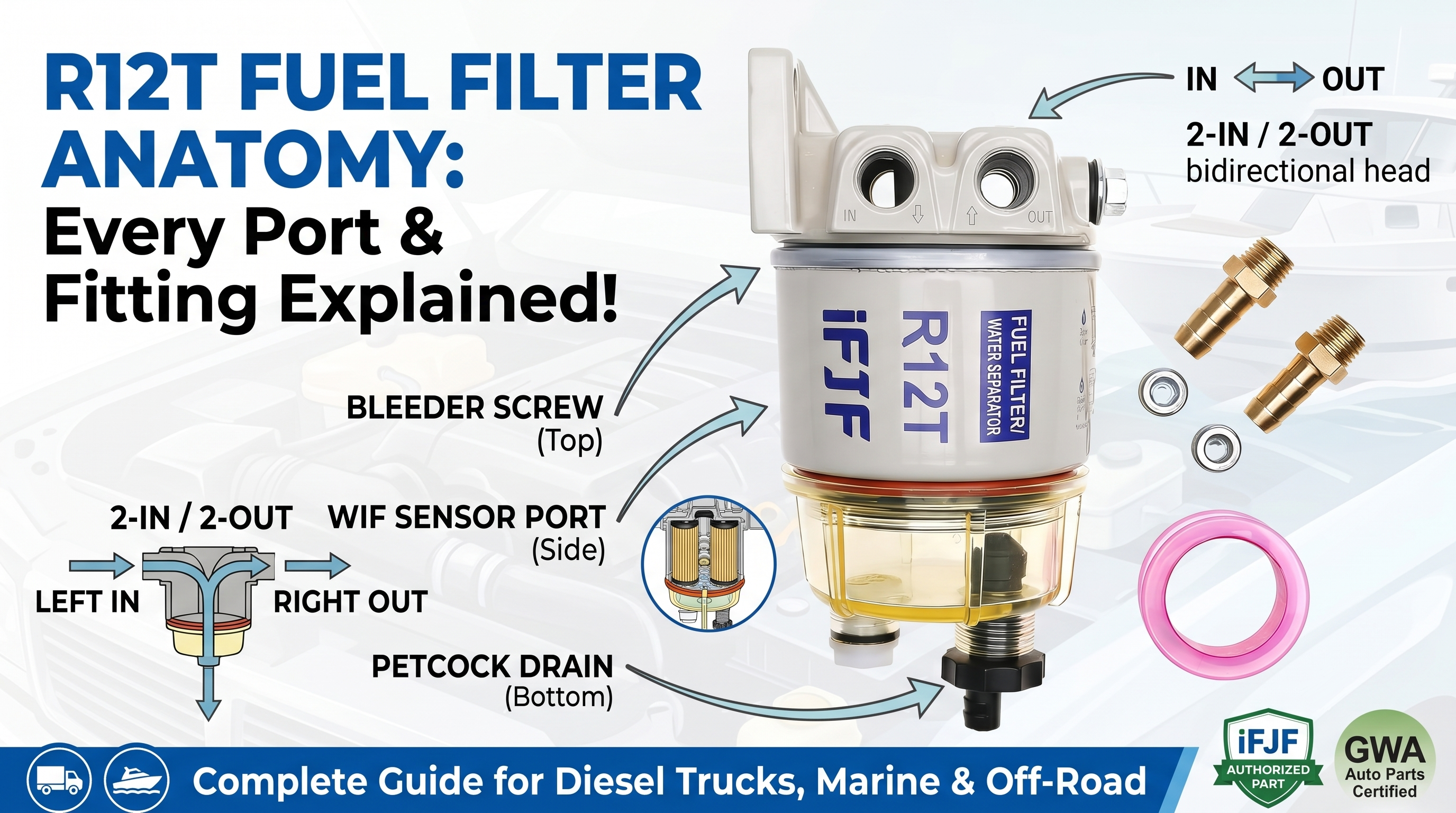 R12T Fuel Filter Water Separator Kit - 120 AT NPT ZG1/4-19 with Fittings