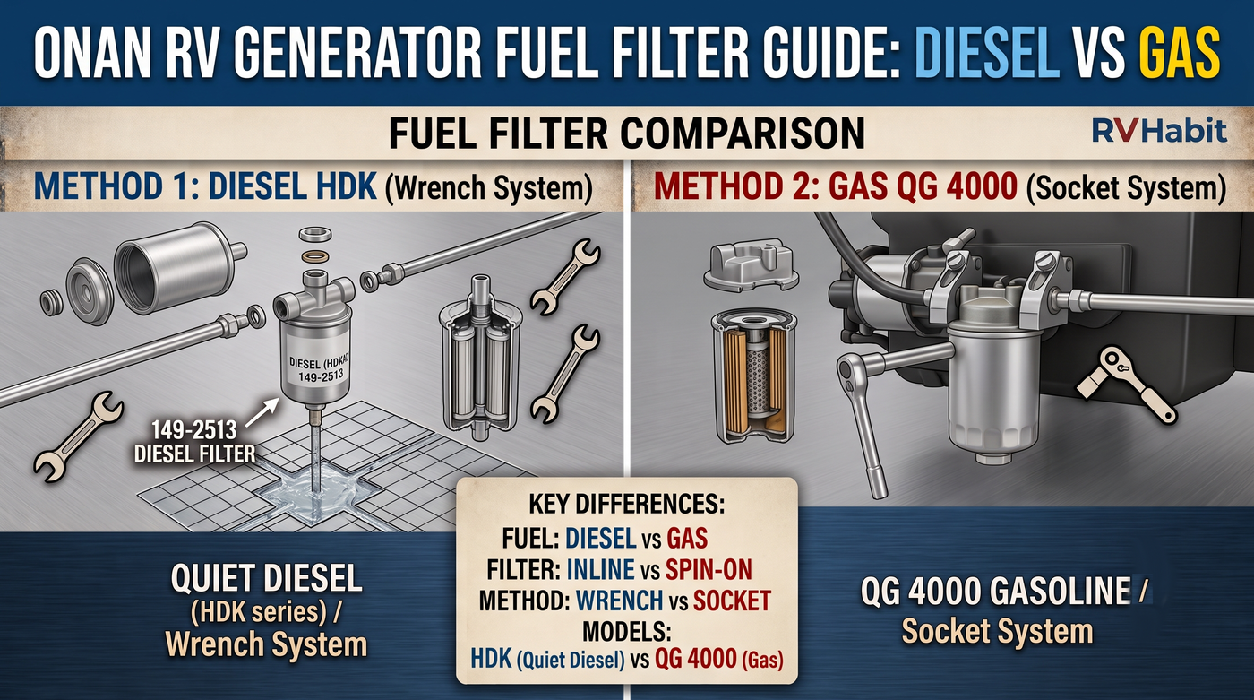 RV Generator Fuel Filter Replacement: Two Expert Methods Compared (Quiet Diesel vs QG 4000)