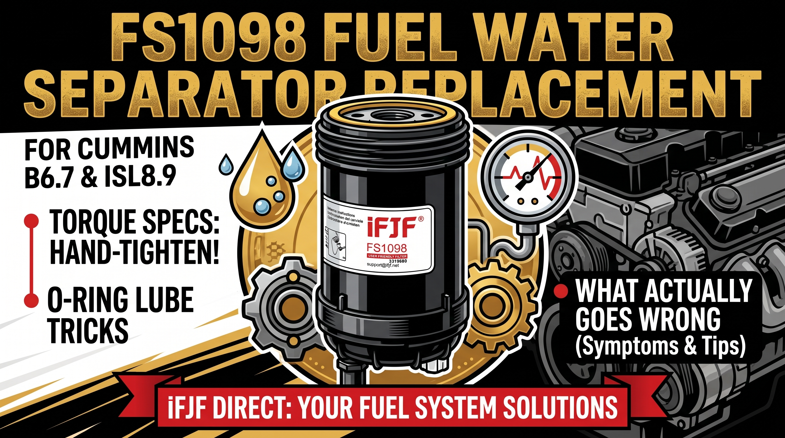 FS1098 Fuel Water Separator Replacement for Cummins B6.7 & ISL8.9: Torque Specs, O-Ring Tricks, and What Actually Goes Wrong