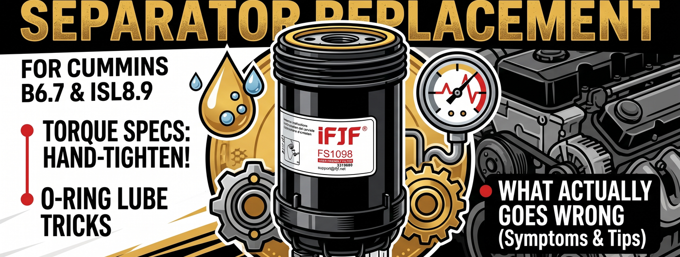 FS1098 Fuel Water Separator Replacement for Cummins B6.7 & ISL8.9: Torque Specs, O-Ring Tricks, and What Actually Goes Wrong
