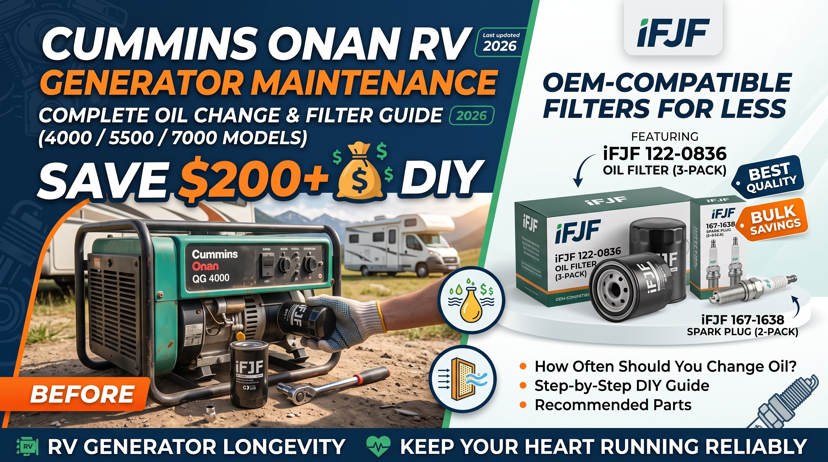 Cummins Onan RV Generator Maintenance: Complete Oil Change & Filter Guide (4000/5500/7000) — Save $200+ DIY