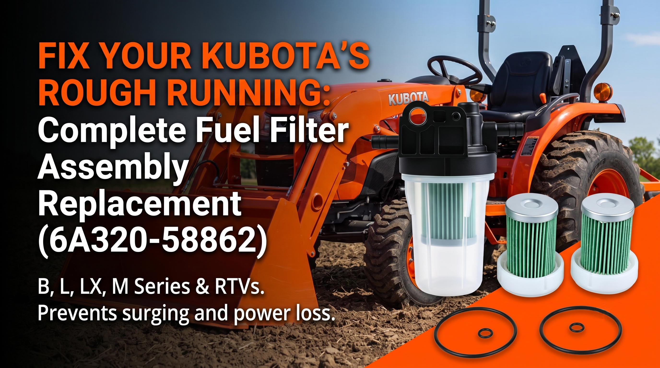 Kubota Fuel Filter Assembly Replacement: 6A320-58862 for B, L, LX & M Series Tractors
