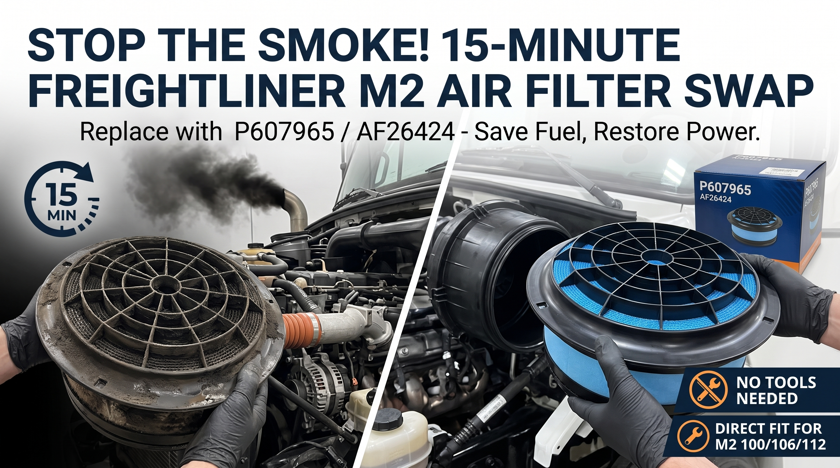 Freightliner M2 Air Filter Swap: P607965 AF26424 Replacement — 15 Minutes, No Tools That Aren't Already In Your Truck