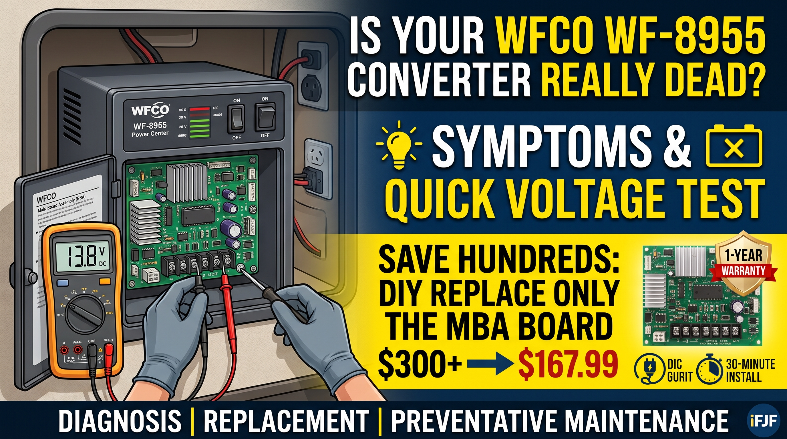 WFCO WF-8955 MBA RV Converter Board Replacement: 55-Amp Troubleshooting & Install Guide