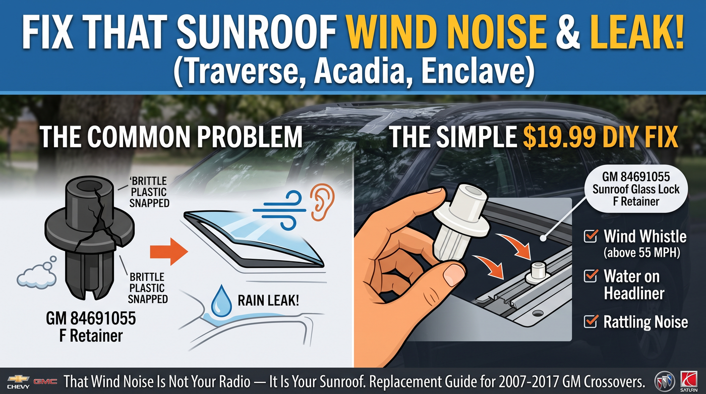 GM Sunroof Glass Lock Retainer Fix: 84691055 for Chevy Traverse & GMC Acadia — Stop the Leak in 45 Minutes
