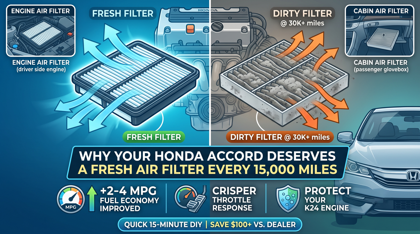 Honda Accord 2.4L Cabin & Engine Air Filter Replacement Guide: CA10467 vs OEM 17220-R40-A00 — Save $80 in 15 Minutes