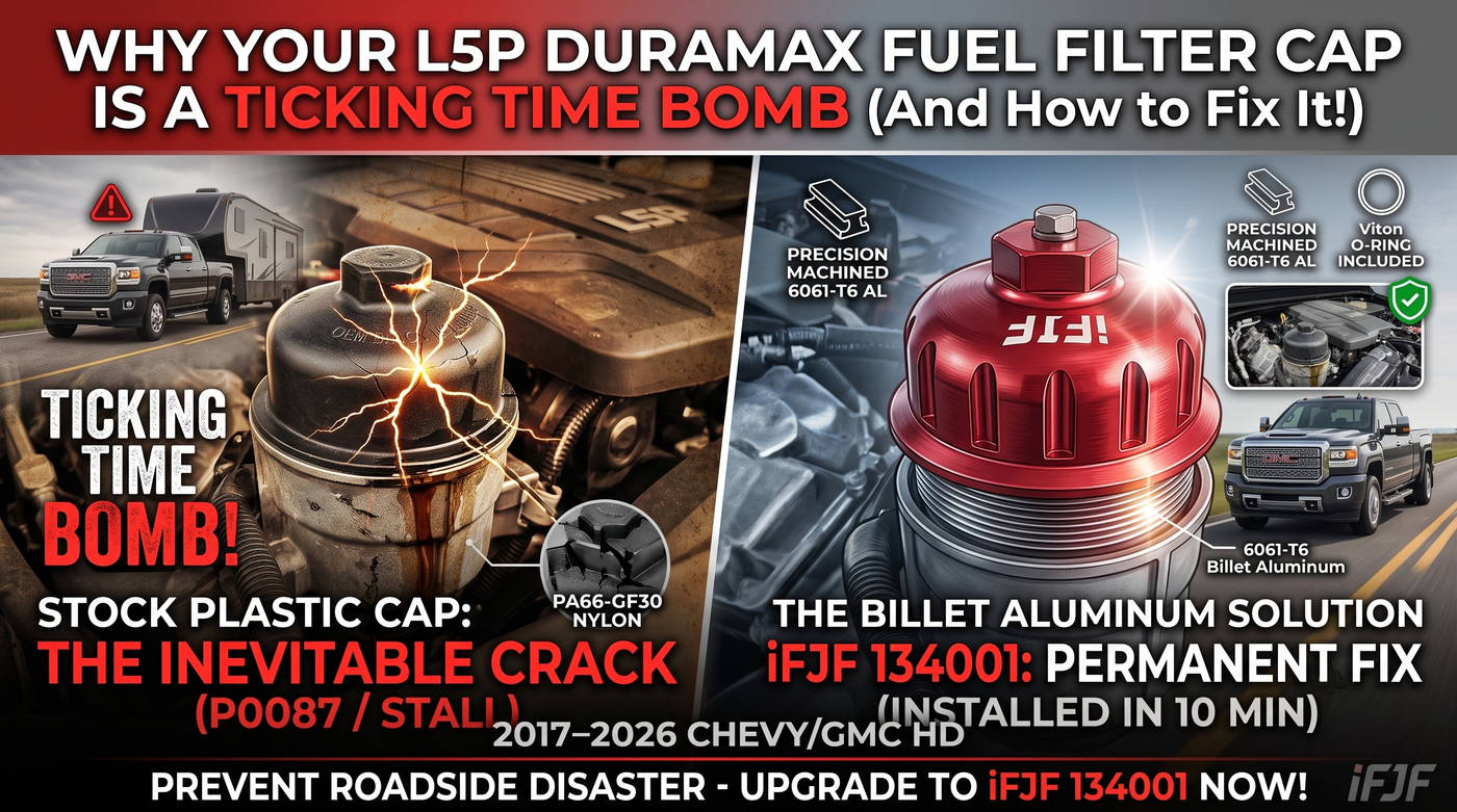 iFJF Billet Aluminum vs OEM Plastic Fuel Filter Cap: L5P Duramax Comparison & Why It Matters
