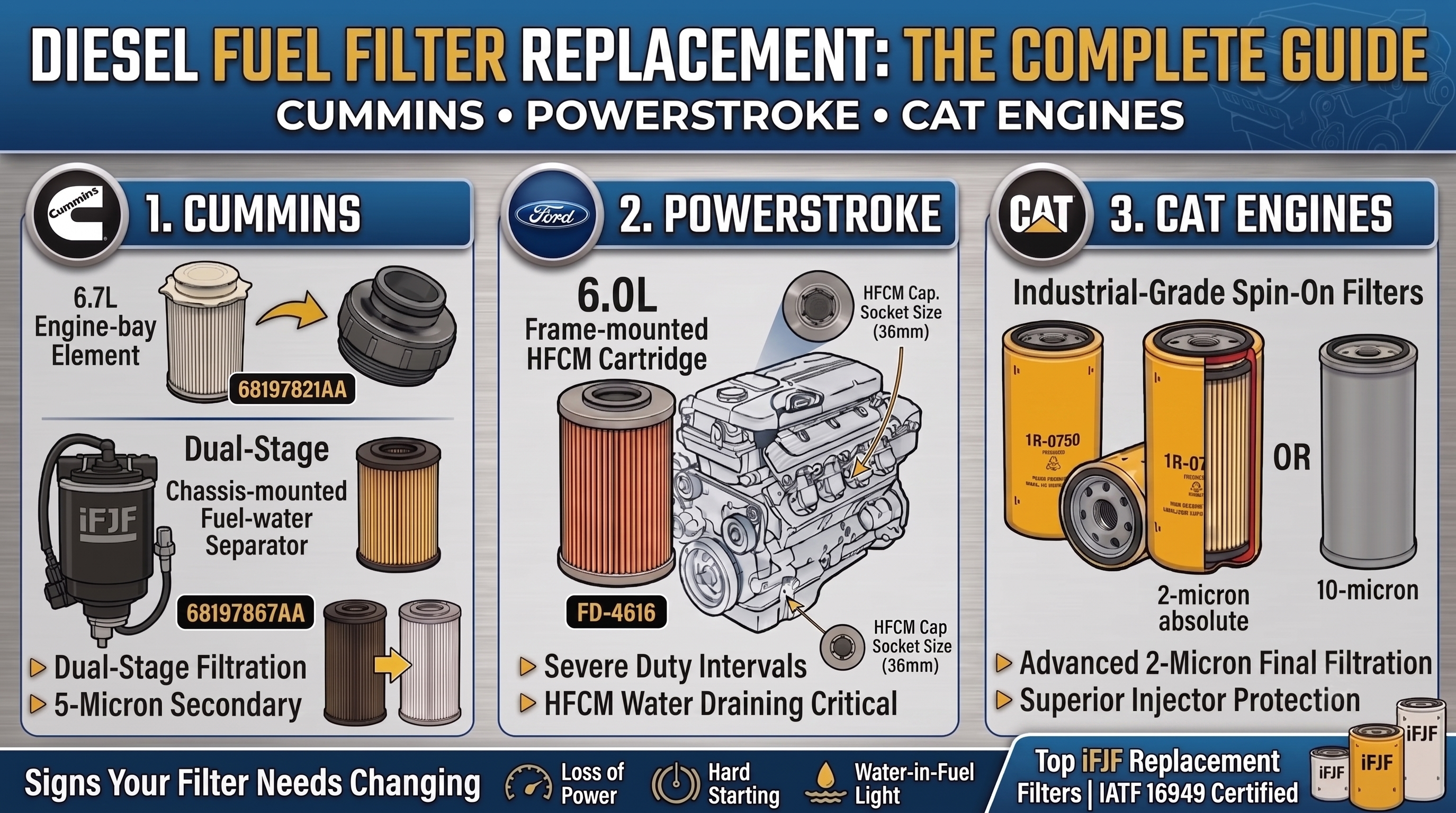 Diesel Fuel Filter Replacement: The Complete Guide for Cummins, Powerstroke & CAT Engines