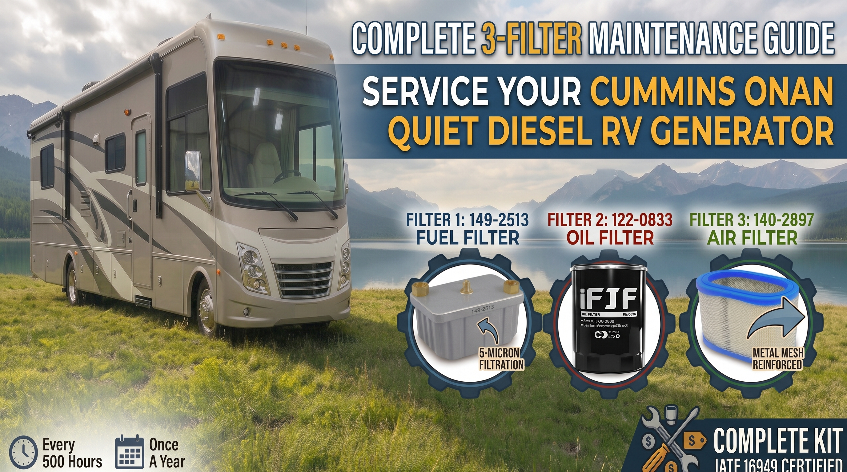 Cummins Onan Quiet Diesel RV Generator Filter Change: Complete DIY Maintenance Guide (149-2513, 122-0833, 140-2897)