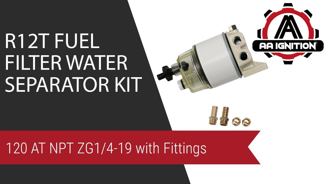 R12T Fuel Filter Water Separator Kit - 120 AT NPT ZG1/4-19 with Fittings - Diesel Truck Tutorial
