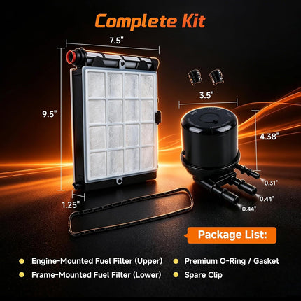 FD-4647 Fuel Filter Kit for 2017-2025 Ford 6.7L Powerstroke — Dimensions and Package Contents — iFJF