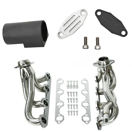 iFJF 1987-1996 Ford F150 F250 Bronco V8 Exhaust Header Manifold & Simulator Eliminator/Block Off Plate EGR valve delete Kit