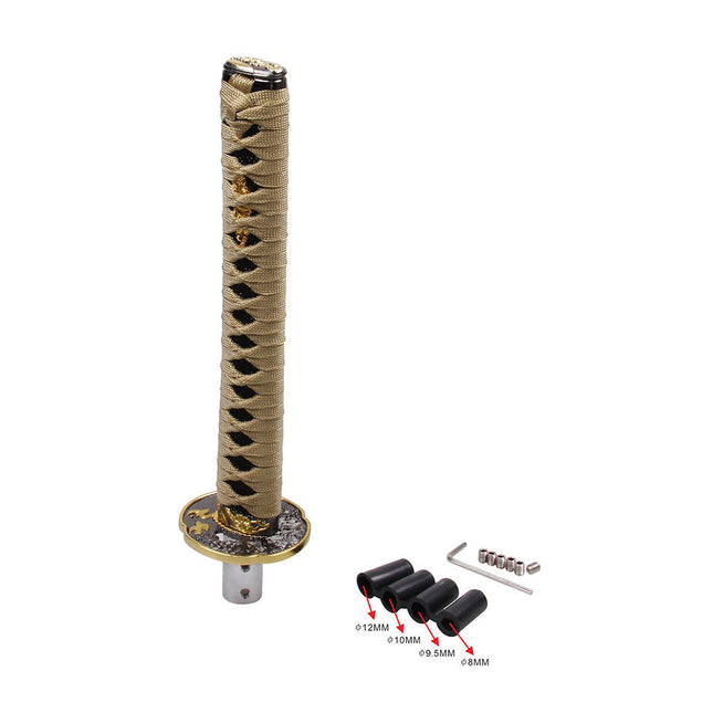 iFJF Katana Samurai Sword Shift Knob Shifter Metal 26cm GOLD/BLACK With Adapters NEW