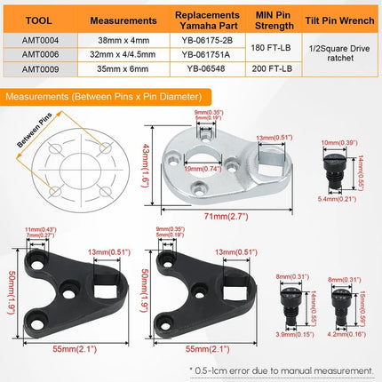 Outboard Trim Tilt Pin Wrench Tools Set MT0004 & MT0006 & MT0009 Compatible with Yamaha Suzuki Johnson Evinrude