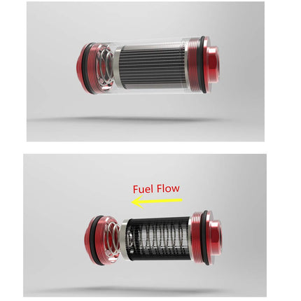 Inline Fuel Filter for Universal Mount Between Fuel Tank and Pump 50mm Diameter 100 Micron High Flow AN6 AN8 AN10