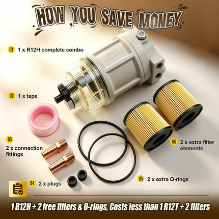 R12T Upgrade Fuel Water Separator - R12H Aluminum Alloy Spin-On Combo