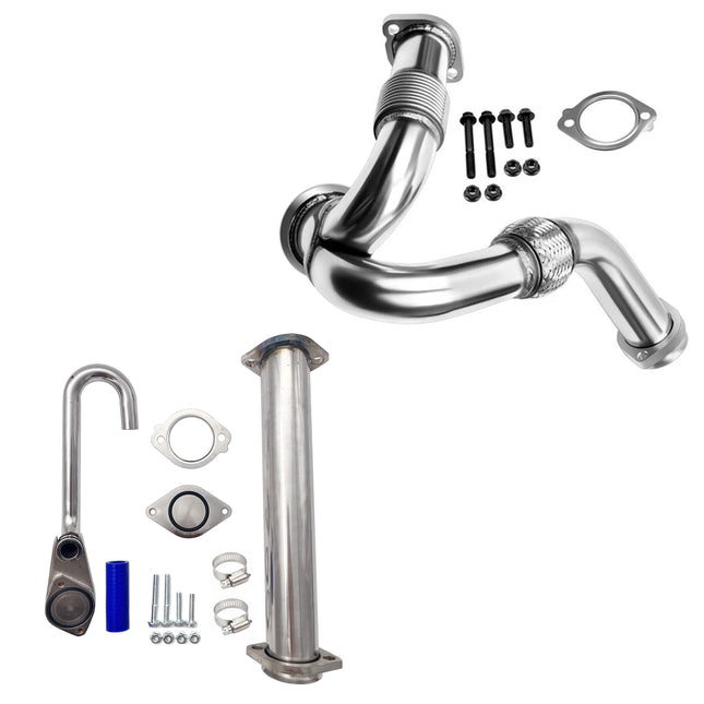 iFJF 2003-2007 6.0L Ford F250 F350 F450 Powerstroke Heavy Duty Polished Exhaust Up-Pipe Y-Pipe & EGR Basic Cooler valve Kit