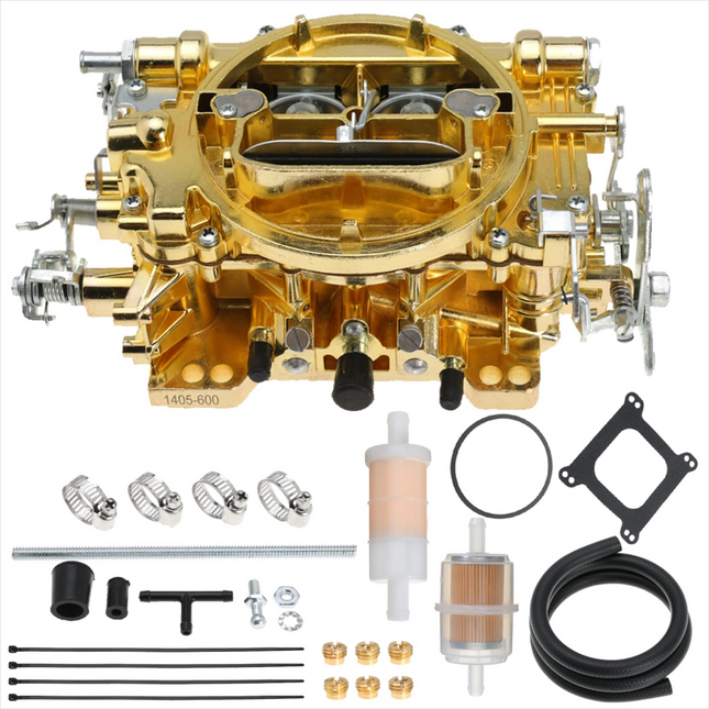 iFJF 1405 Carburetor Performer 600 CFM 4 Barrel Square Bore for Corvette Silverado GMC 366 Demon Poly with Manual Choke(Gold)