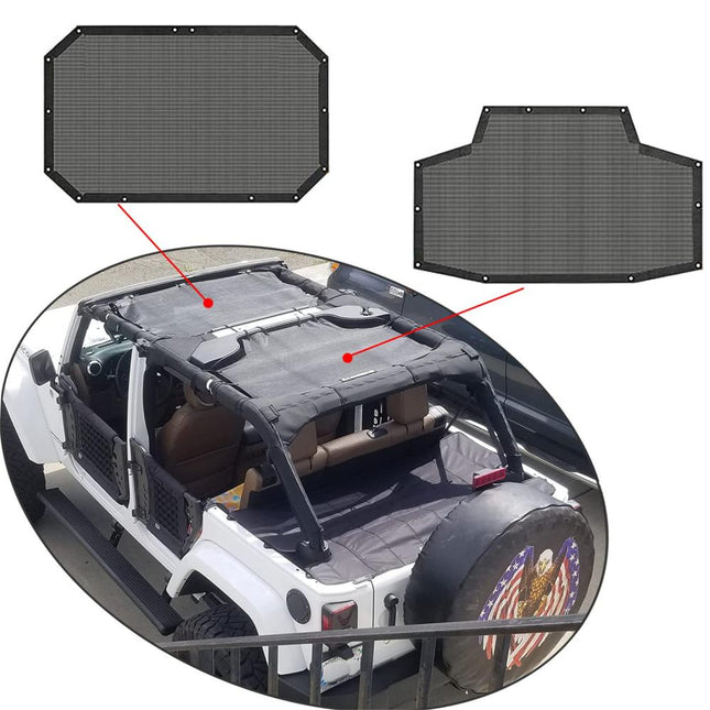 iFJF Top Sun Shade Front Mesh Screen Top Cover with UV Protection for Wind & Noise Reduction Compatible for 2007-2018 Wrangler JK 2 Door and 4 Door