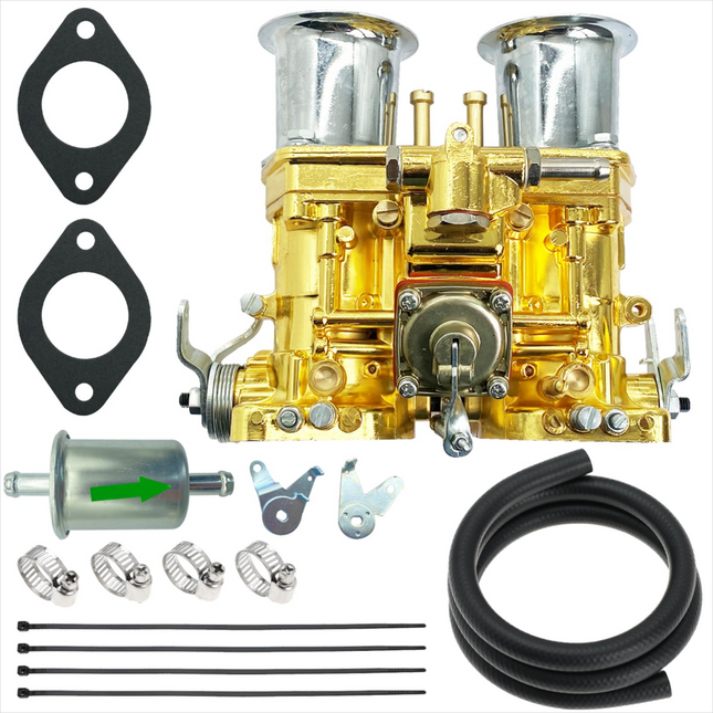 iFJF 18990035 18990030 44 IDF Carburetor for Weber 44mm Carb 2 Barrel 1968-1979 Transporter Beetle Car Air Horn (Golden)