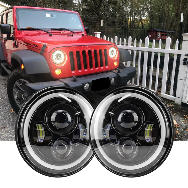 iFJF 7 Inch LED Headlight for Wrangler JK JKU LJ CJ TJ H1 H2 Universal Motorcycle Round Headlight Comes with H4 H13 Connector (1 Pair)