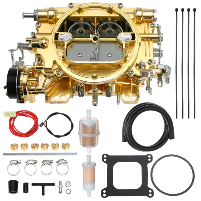 iFJF 1406 Carburetor Performer 600 CFM AFB-Style 4 Barrel Square Bore for Silverado Mustang Mercury GMC with Electric Choke Air Valve Secondary(Gold)