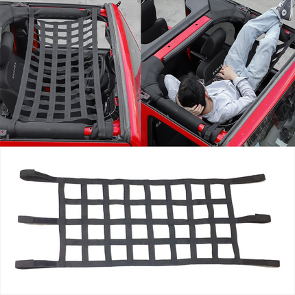 iFJF Mesh Top Roof Cargo Net Black Roof Hammock for 1987-2021 Wrangler YJ TJ LJ JK JK JL Gladiator JT