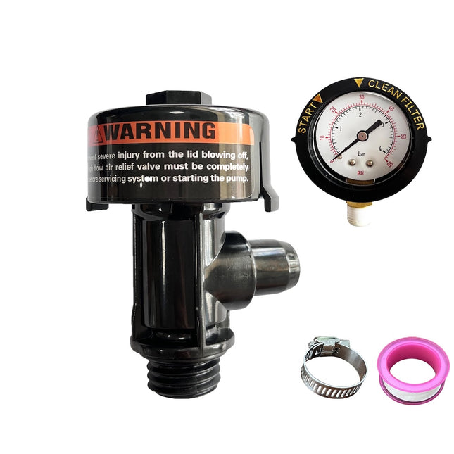 iFJF 98209800 Manual Release Valve Assembly with Pressure Gauge Filter Air Safety Valve Component Compatible with Swimming Pool and Spa Filters Replaces 98209803 190058