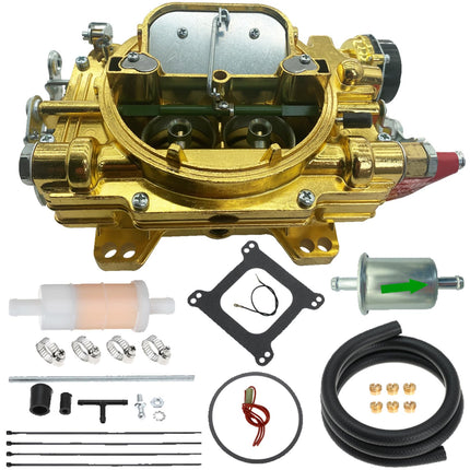 iFJF 1409 4 Barrel Marine Carburetor Performer Replacement for 600 CFM Square Bore Air Valve Electric Choke Marine Engine Carburetor (Golden)