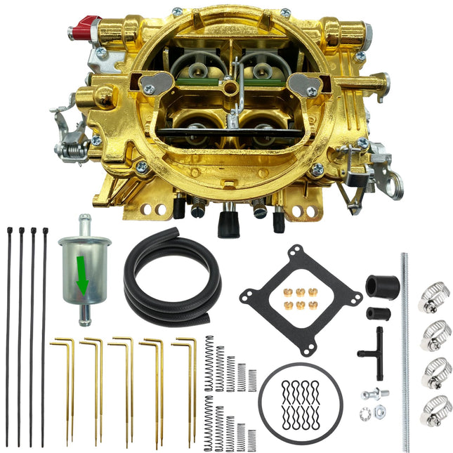 iFJF 9904 4 Barrel Carburetor Replacement for 500 CFM Manual Choke Carburetor Square Flange (Golden)