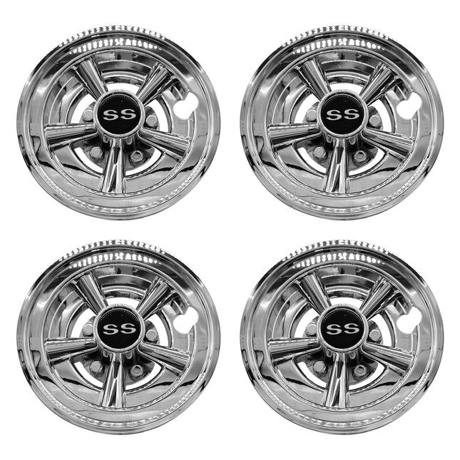 iFJF Golf Cart 8 Inch Wheel Covers Hub Caps Replacement for EZGO Club Car Y-amaha, Chrome SS Design(4PCS,Silver)