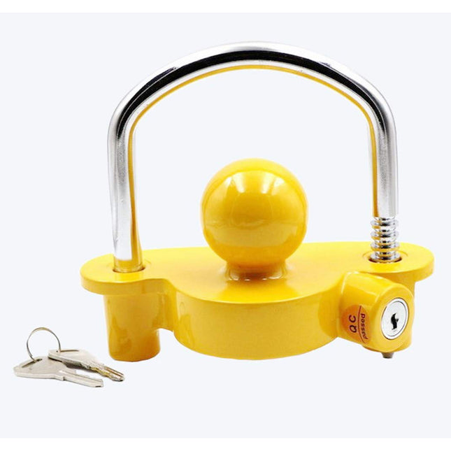 iFJF Coupler Lock Hitch Trailer Lock with 2 Keys Heavy-Duty Steel Fits 1-7/8" 2" and 2-5/16" Replaces#72783 Yellow and Chrome