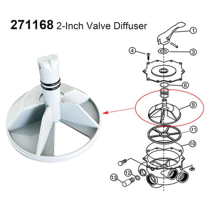 271168 2-Inch Valve Diffuser for HiFlow Top and Side Mount Pool Spa Multiport Valve