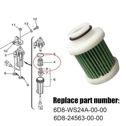 6D8-WS24A-00-00 Fuel Filter for Marine Outboard 30hp-115hp 2006-2024 Replace 6D8-24563-00-00 18-79799