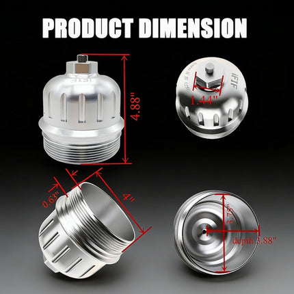 Dimension diagram — 4.88in height, 4in diameter, 0.63in thread depth