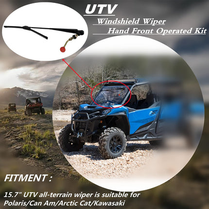 iFJF 15.7 Inch Universal UTV Windshield Wiper Hand Front Operated Kit Compatible with Polaris Ranger RZR 800 900 Kawasaki Can Am of Manual (1 Pack)