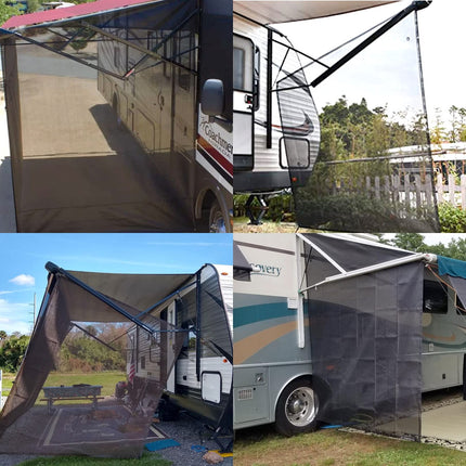 iFJF RV Awning Side Sun Shade 9’ x 7’ Screen Kit Compatible with Dometic Camping Trailer Canopy Black Mesh Screen UV Blocker