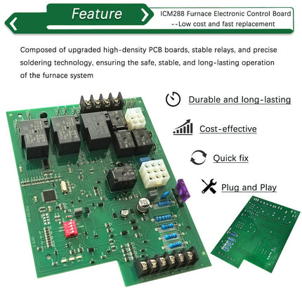 iFJF ICM288 Furnace Control Board Direct Replacement for White-Rodgers 62-24084-01, Rheem 62-24084-82 Durable with Diagnostic LED