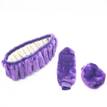 iFJF Purple Plush Fur Fluffy Car Steering Wheel Cover Handbrake Cover Gear Knob Cover