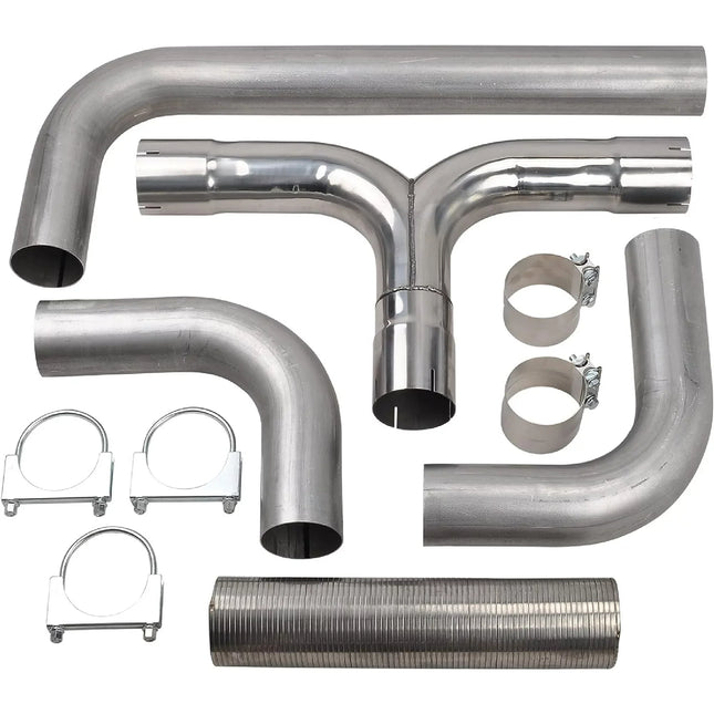 iFJF Chevy Dodge Ford Full Size Pickup T409 Stainless Steel 4 Inch Diesel Dual Stack Kit Exhaust T-Pipe Connector Kit